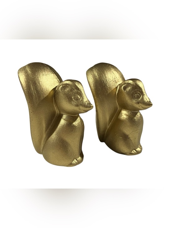 Other - Vintage 70’s Ceramic Squirrels Set Of 2 Painted Gold 2.5” Tall Retro Figurine